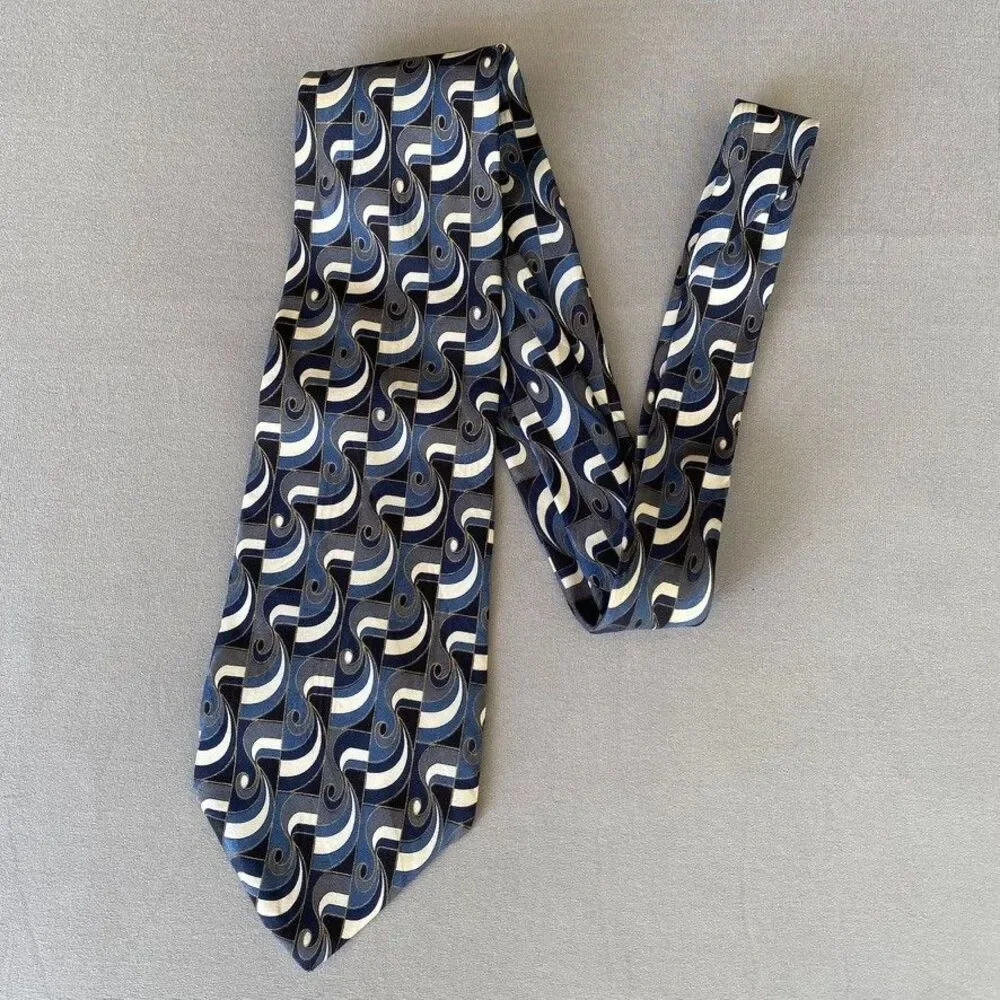 Zylos George Machado 100% Italian Silk Tie Blue Geometric USA 4